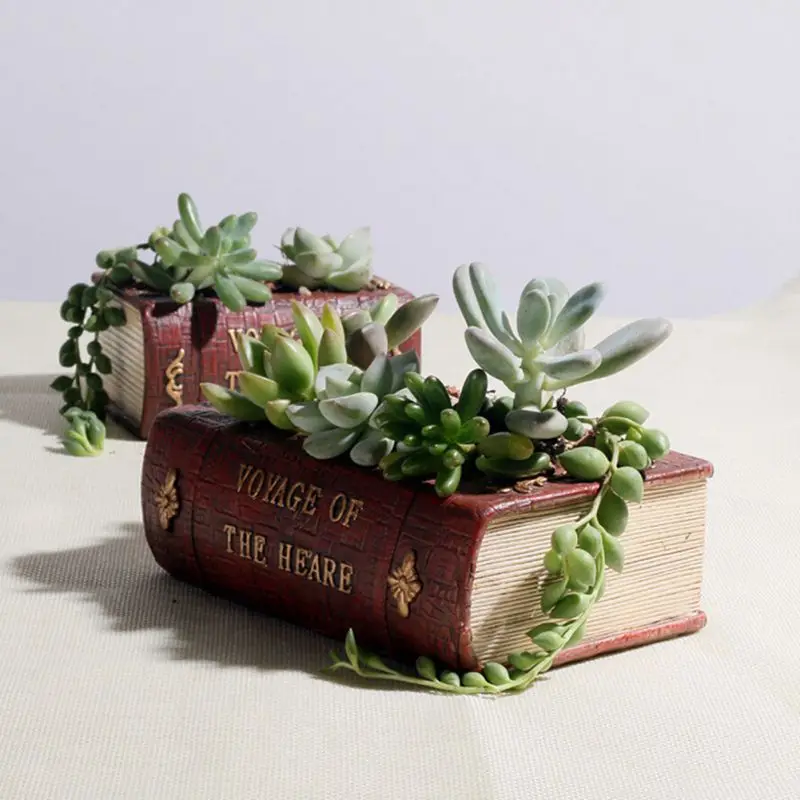 

Home Decoration Vintage Resin Book Flower Pots Succulent Plants Pots Planter Box Container