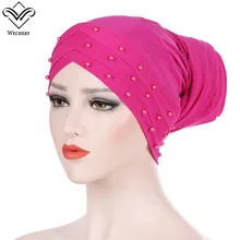 Wechery Бисероплетение мусульманский Beany Женский широкий шарф Кепка с полосами шарф хашион исламский стиль Саудовская Аравия Индия женские шапки шляпа