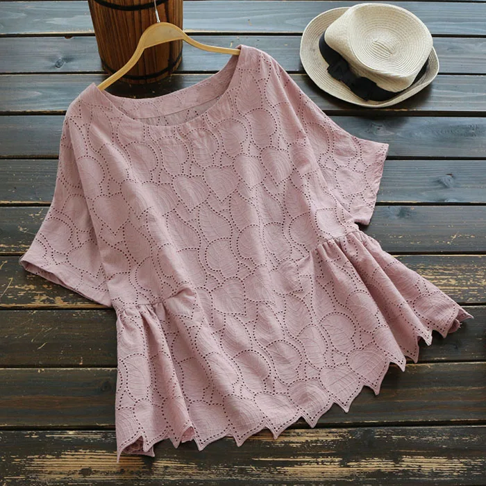 

Petal jacquard embroidery short sleeve loose doll shirt top 2019 summer mori girl