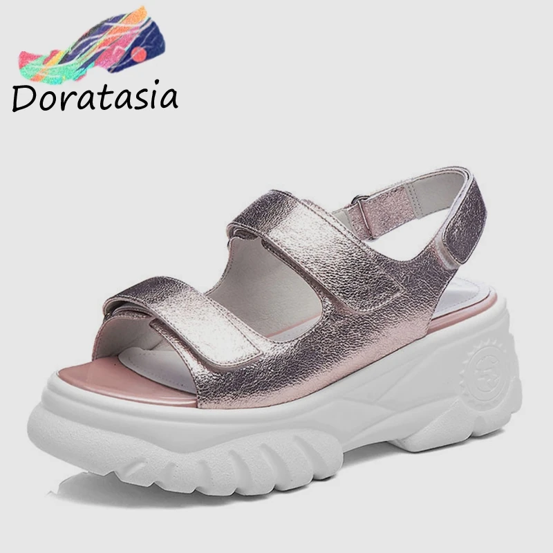 

DORATASIA Brand New Big Size 34-42 women's Genuine Leather Ladies Flat Platform Shoes Woman Casual Party Ol Summer Sandals