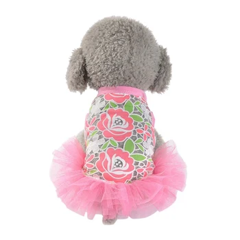 

Puppy Dogs Princess Floral Lace Dress Pet Dog Mesh Skirt Tutu Dress M pink Rose flower