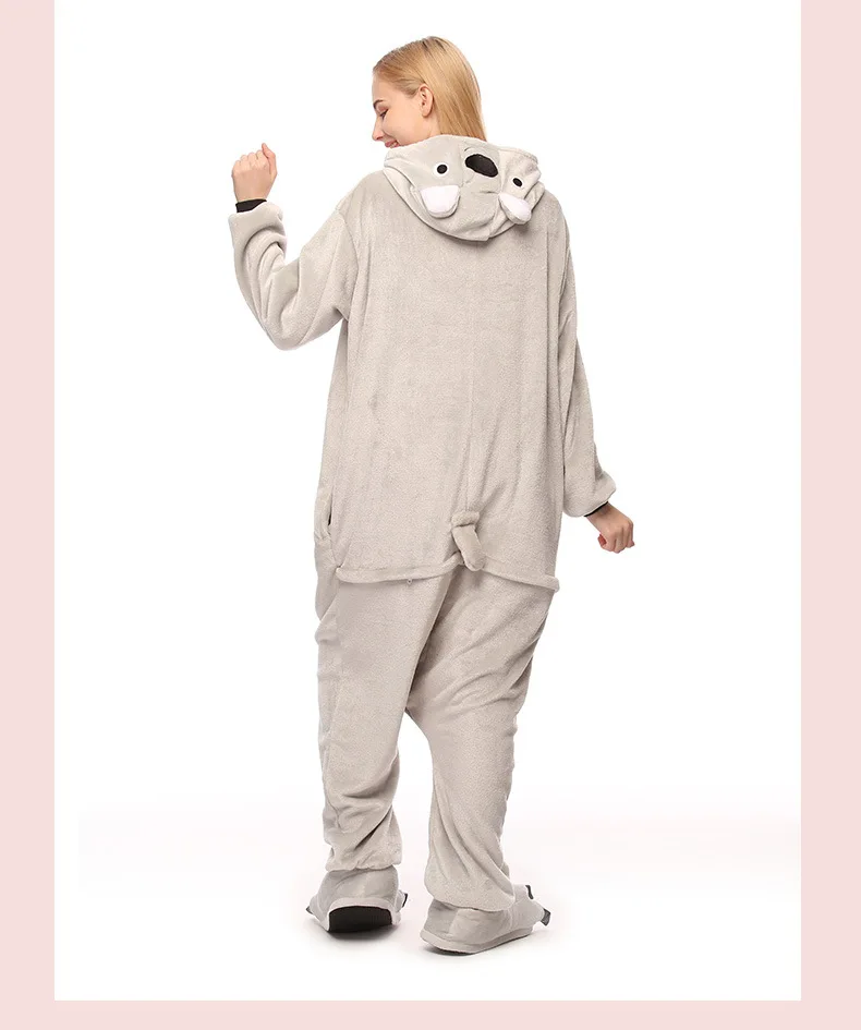 HKSNG, унисекс, пижама с изображением животных для взрослых, серая коала, высокое качество, фланелевые семейные вечерние костюмы-комбинезоны, комбинезоны, Kigu