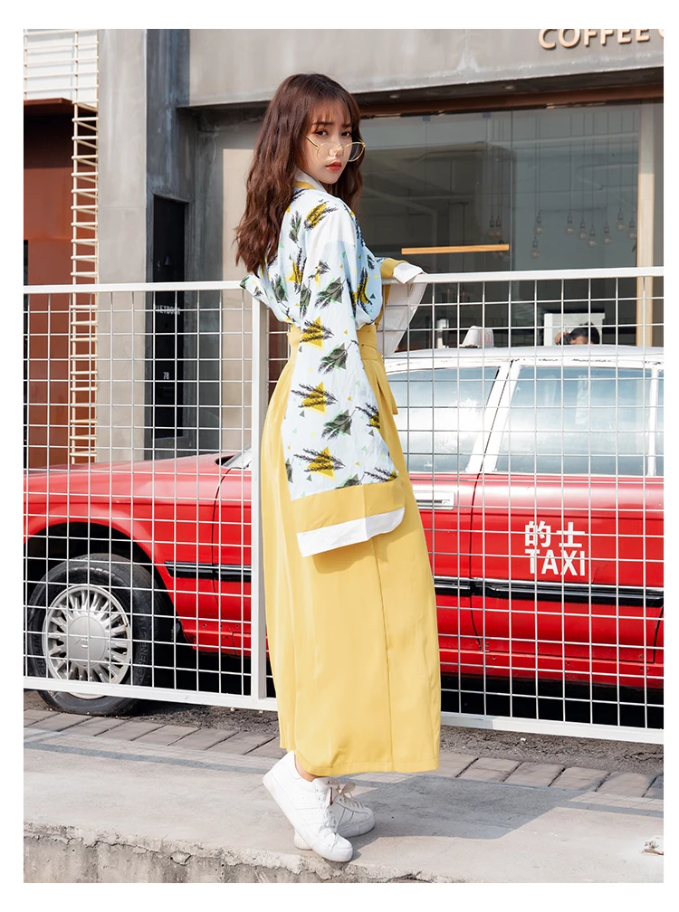 Японское кимоно для женщин Восточная Мода Япония комплект одежды большой длинный рукав широкие брюки вечерние костюмы для фотографии