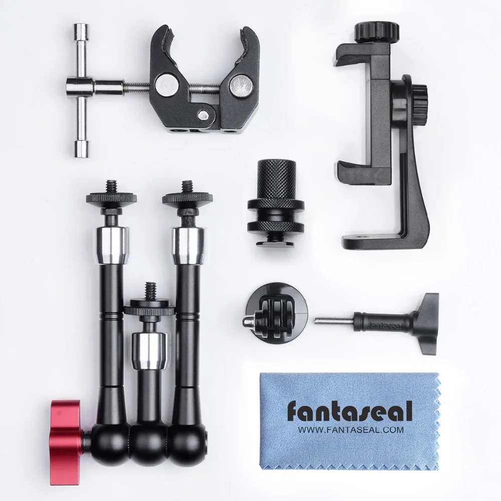 Adjustable Aluminum Alloy 3 Magic Arm Camera Clamp Mount Holder Rig for Gopro Sony Action Camera LED Flash Light Bicycle Bike (8)