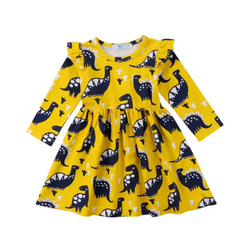 

Newborn Kids Baby Girls Cotton Long Sleeve Dinosaur Party Pageant Dress Clothes