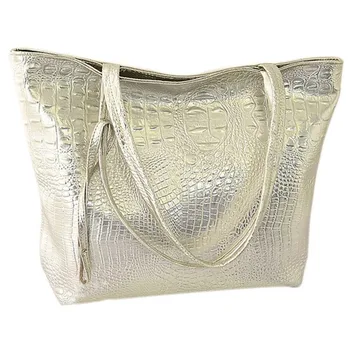 

TFTP Solid Crocodile faux leather Women Tote Bag Gloden/silver/black fashion Handbag large capacity
