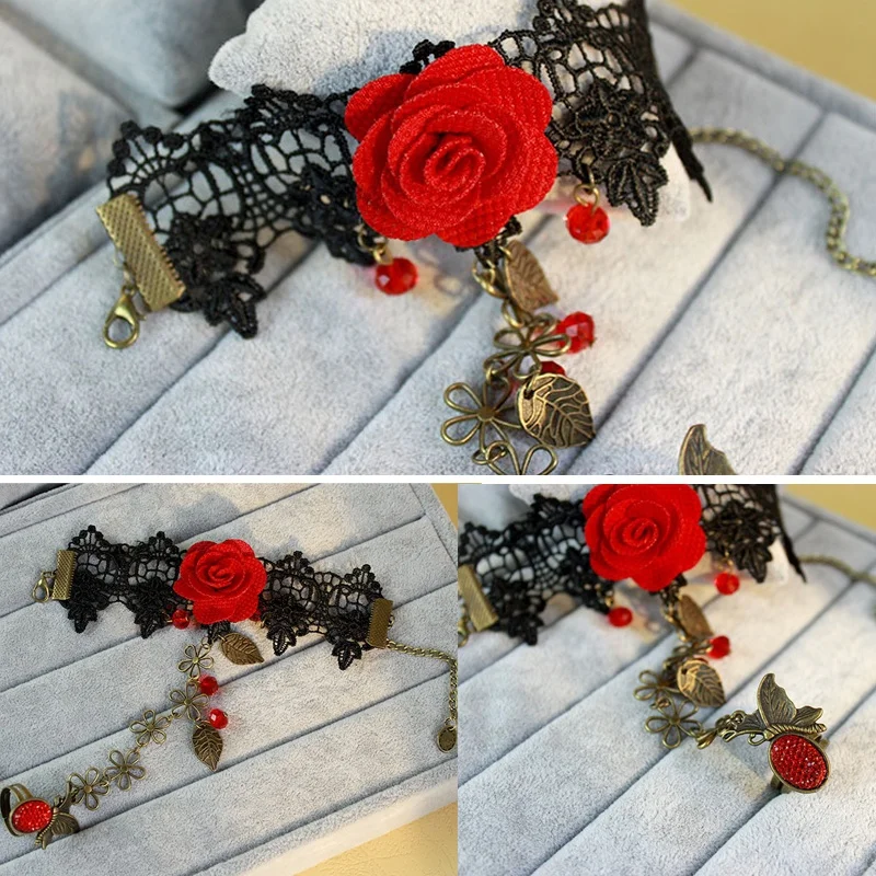 1 шт. горячая Распродажа, браслет в стиле стимпанк, вампир, черный кружевной браслет с розами, винтажный готический браслет с бабочкой для женщин
