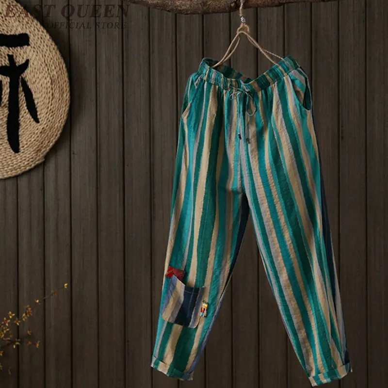 

Chinese style linen Palazzo culotttes femme wide leg pants women female loose baggy ladies elegant pants trousers FF767