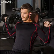 Ganyanr бренд Бег футболка Для мужчин спортивная Gym сжатия Бег быстросохнущая Топы Slim Fit сплошной упражнения Колготки Фитнес Спорт