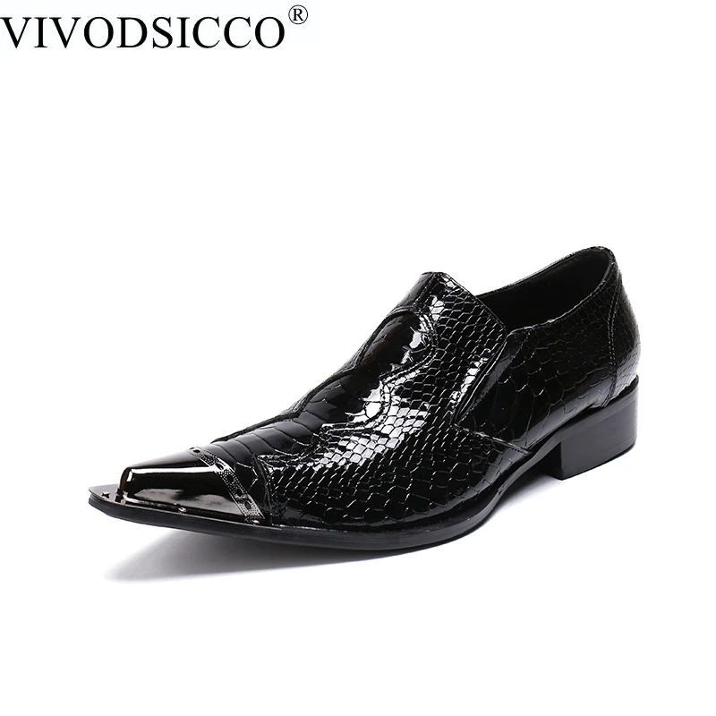 baratas VIVODSICCO Qualidade dos homens Patente Sapatos de Couro Zapatos de hombre Tamanho 38 47 Homem sapatos Nas Pontas Das Asas de Couro Macio Preto sapatas de vestido