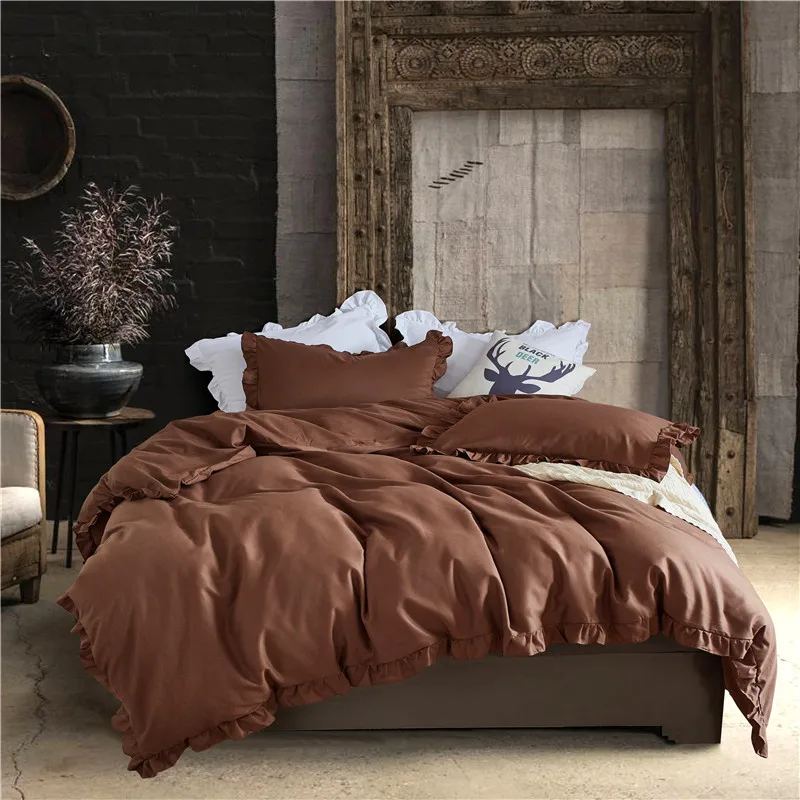 Dark Coffee Solid Color Bedspreads Duvet Cover Set USA Queen King Size