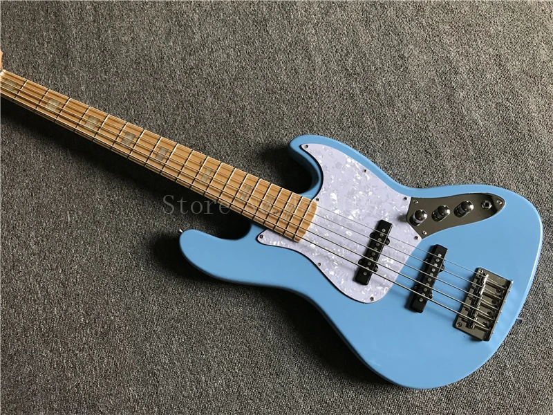 

2017 Top Quality china Custom Musical Instruments jazz 5 strings light blue electric bass with White Pearl Pickguard
