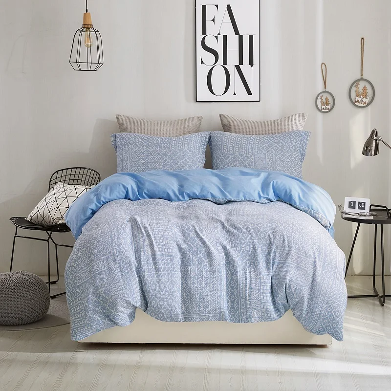 

PHF 3 Pieces Soft Quilt Cover Pillowcase Cotton Bedding Sets Yarn Dyed Muslin Lightweight Breathable Light Blue Queen King Size