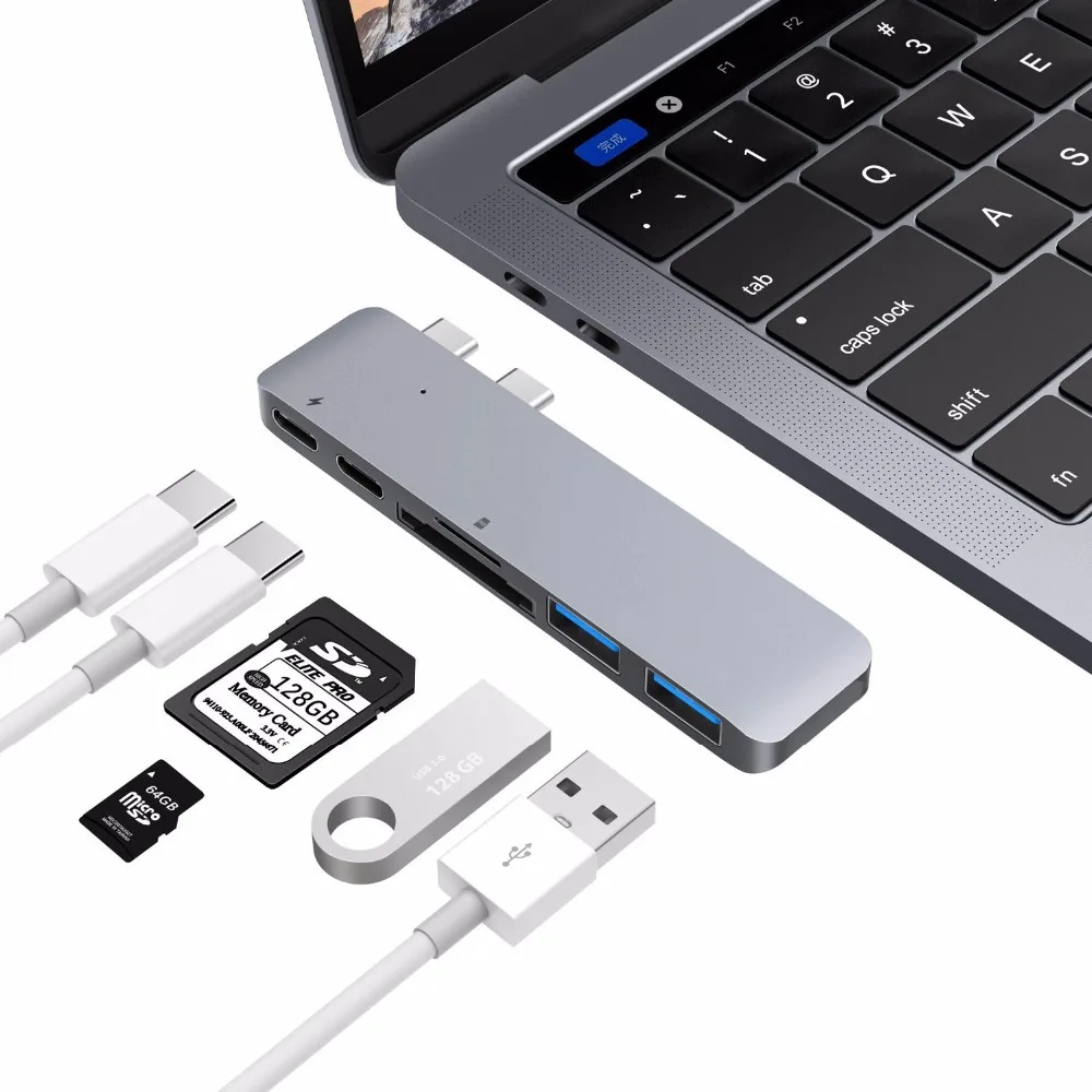 

Thunderbolt 3 USB Type-C HUB Adapter W/ 2 USB 3.0 Ports SD/Micro SD Card Reader 40Gps For New MacBook Pro 2016 and 2017