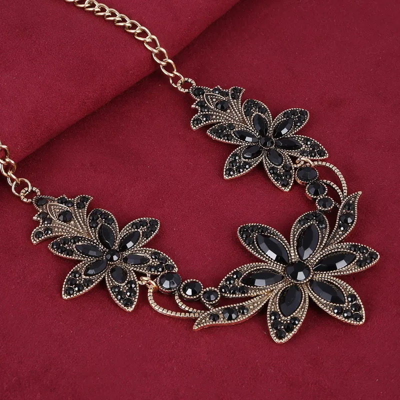 Женское винтажное ожерелье с черным кристаллом|pendants for women|statement choker necklaceblack crystal
