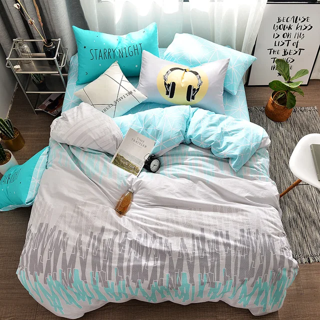 2018 new blue grey stripes bedding 100 cotton twin queen size 3 print flat sheets