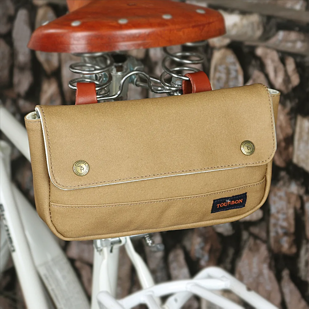 Tourbon винтажная велосипедная сумка на руль, велосипедная Передняя сумка для телефона, многофункциональные Аксессуары для велосипеда, коричневый вощеный водонепроницаемый холст