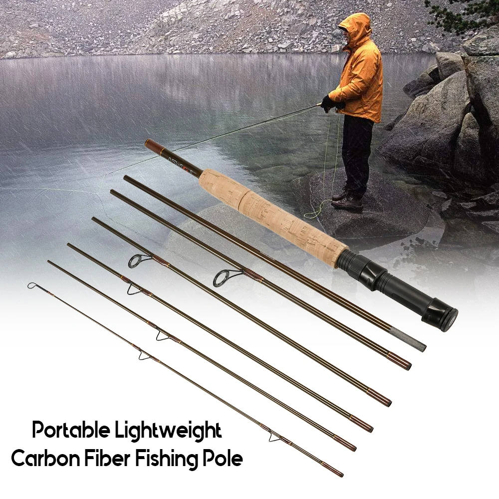 

Fly Fishing Rod 7 Sections Detachable Portable Lightweight Carbon Fiber Fishing Pole 7.5ft/2.3m with Rod Case