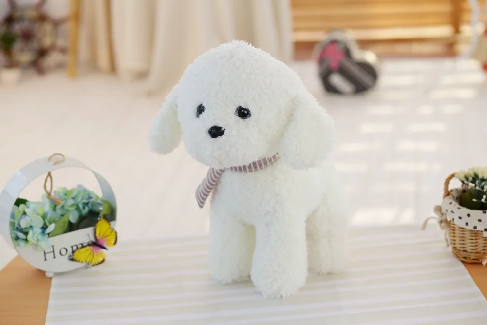 25cm Scarf Tactic dog plush toy poodle dog doll simulation high-end For Children's Gift Kids Toys