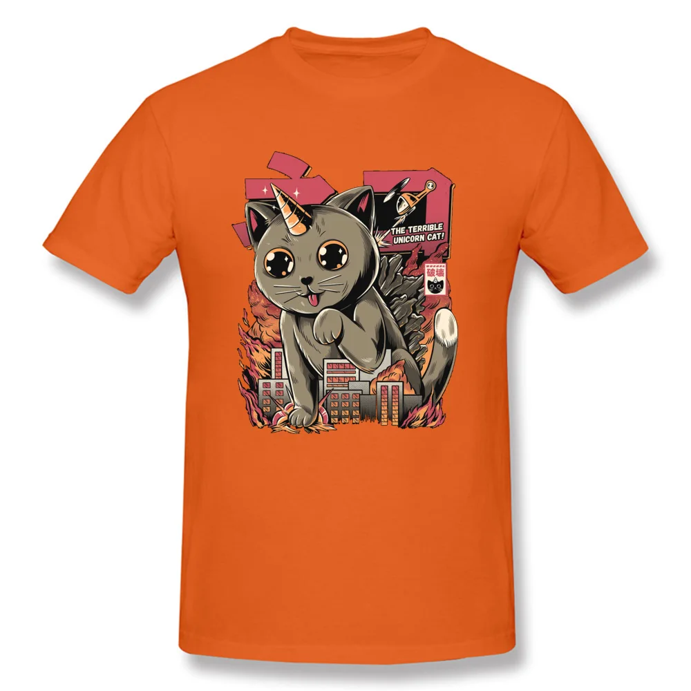 Party Short Sleeve Tops Tees April FOOL DAY O Neck Pure Cotton Student T Shirt Unicorn-Catzilla-Monster- Party Tee Shirts Family Unicorn-Catzilla-Monster- orange