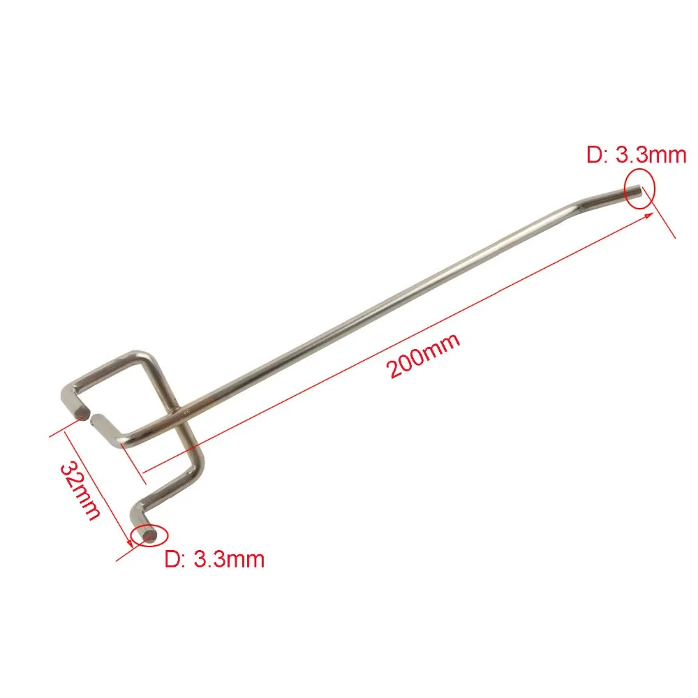 10 шт./лот 200 мм Длина металлические хромированные крючки Pegboard 32 мм отверстие шаг Дисплей крючки для магазина супермаркет peg Совета крюк