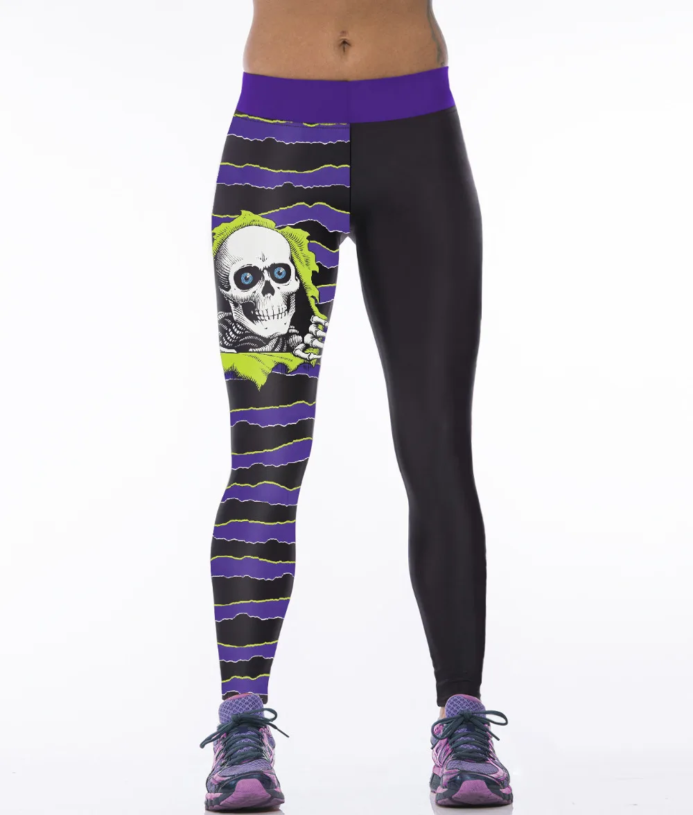 2016 Skull Patterned 3d Printed High Waist Leggings Black