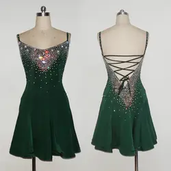 Блестящими стразами Женская танцевальная платья для Для женщин темно-зеленый сексуальные ремни плиссированные юбка вечернее платье