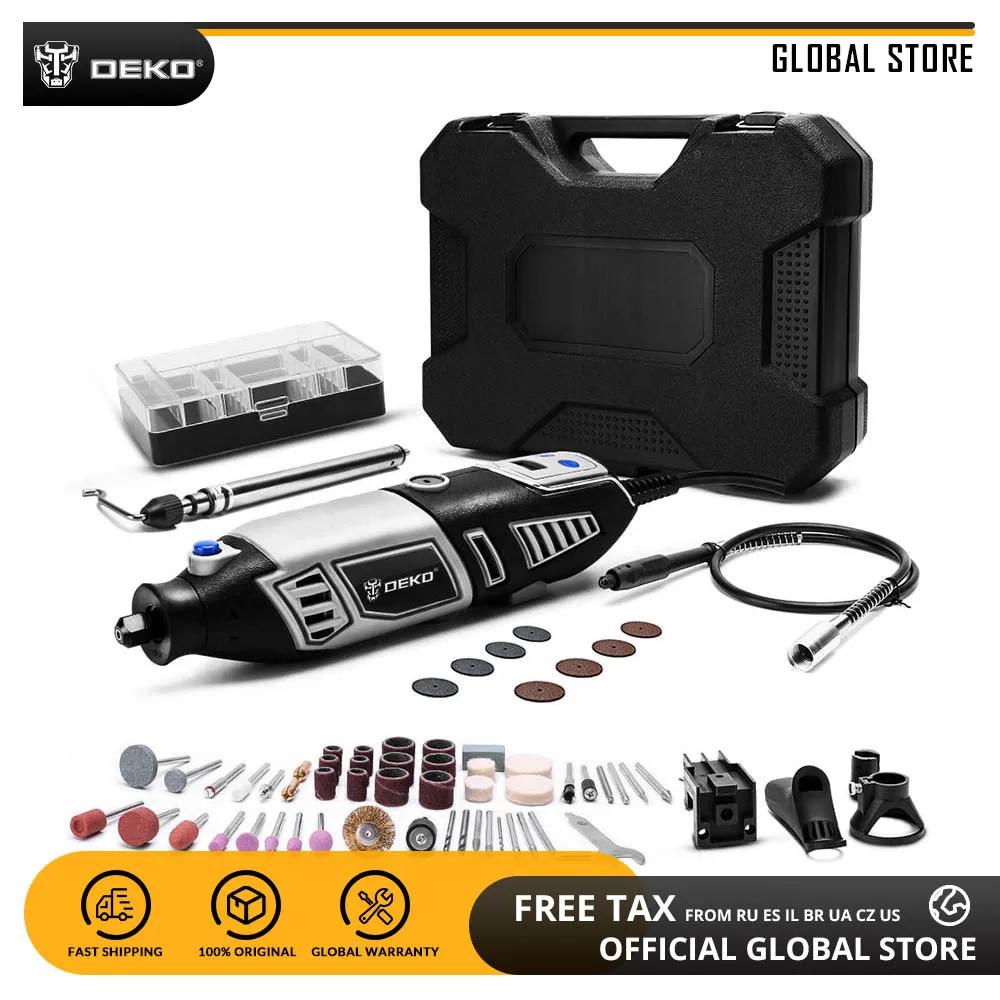 DEKO GJ201 Variable Speed Grinding Tool LCD Dremel Style Rotary Engraver Tool Electric Mini Drill Grinder w/ Flexible Shaft