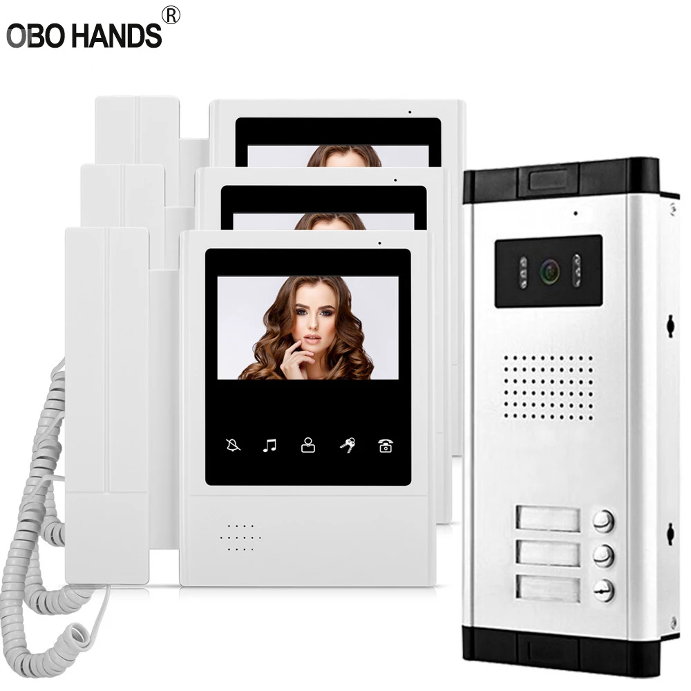 Wired 4.3'' Video Intercom System doorphone Camera with Door Bell Color Video Door Phone 3 Monitors for Multi- Apartments/ home Wired 4.3'' Video Intercom System doorphone Camera with Door Bell Color Video Door Phone 3 Monitors for Multi- Apartments/ home