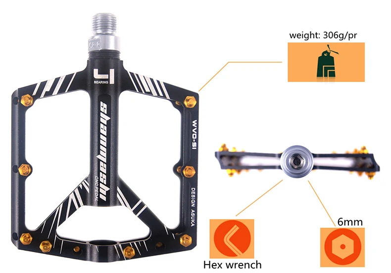SMS педали для велосипеда, педали для горного велосипеда, alu MTB, 4 подшипника, fixie bike, подставка для ног, большая, плоская, Ультралегкая, 306 г, велосипедные, 9/16 BMX