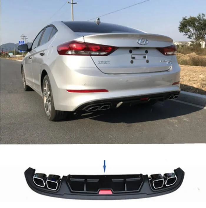 

JIOYNG ABS REAR TRUNK LIP SPOILER DIFFUSER 4 OUTLET PIPE EXHAUST BUMPER PROTECTOR COVER FOR Hyundai Elantra 2017 2018 (4STYLE)