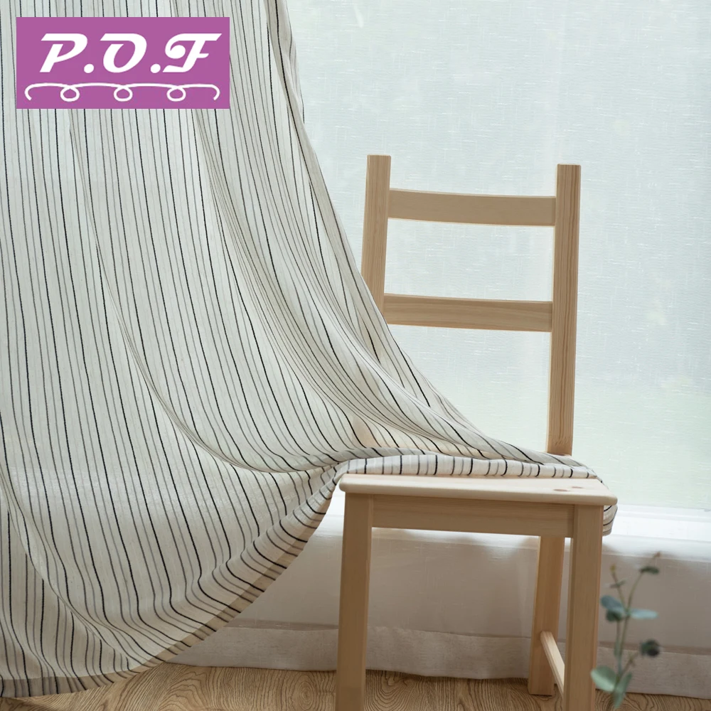 

P.O.F Curtain for living room Tulle sheer voile for bedroom modern simple style striped design accept customization