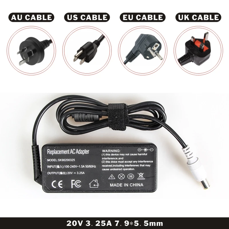 

FDBRO Battery 20V 3.25A 7.9*5.5 Power Adapter For Lenovo ThinkPad X61 T61 T400 T400s T500 AC Adapter Power Supply Laptop Charger