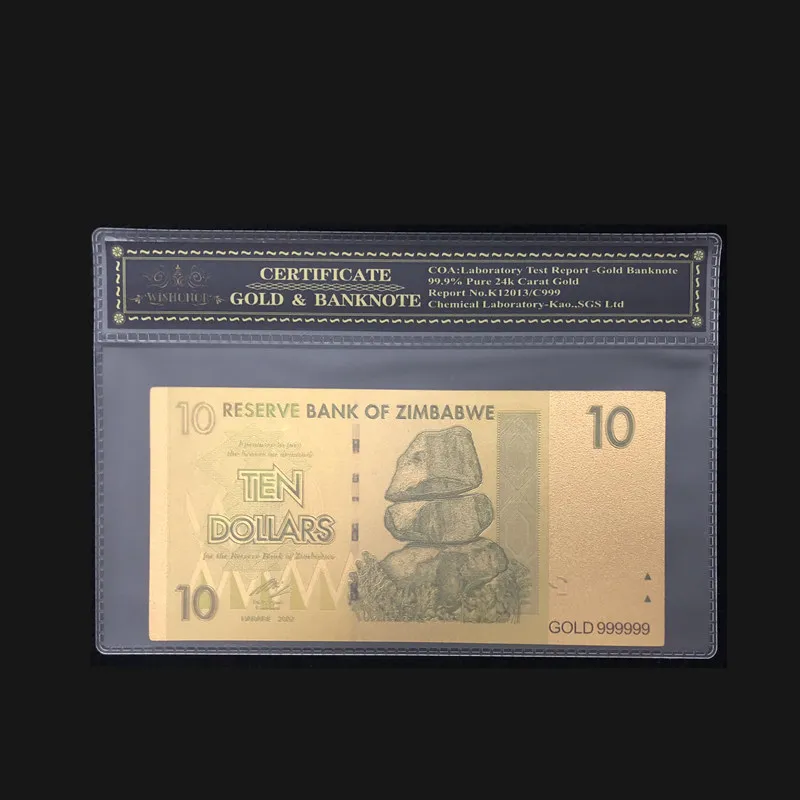 2018 горячая Распродажа цветная банкнота из Zimbabwe вийского 10 долларовая Золотая в 24k