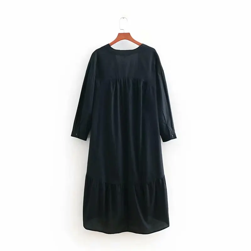 Новое Женское повседневное однотонное черное/Белое 3/4 рукав свободное асимметричное платье