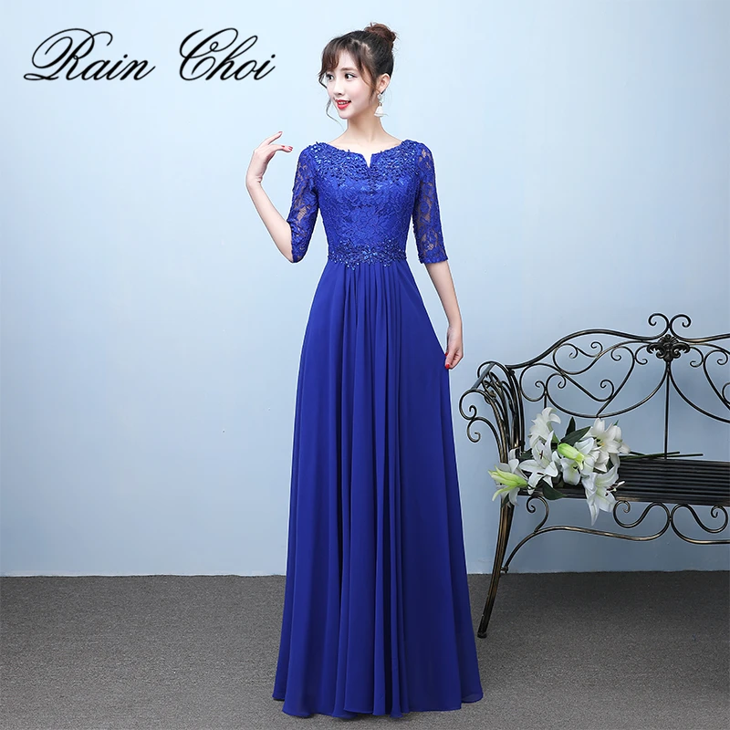

Royal Blue Evening Dresses 2019 Lace Sleeve Evening Formal Gown Robe De Soiree Long Vestido De Festa Longo Plus Size