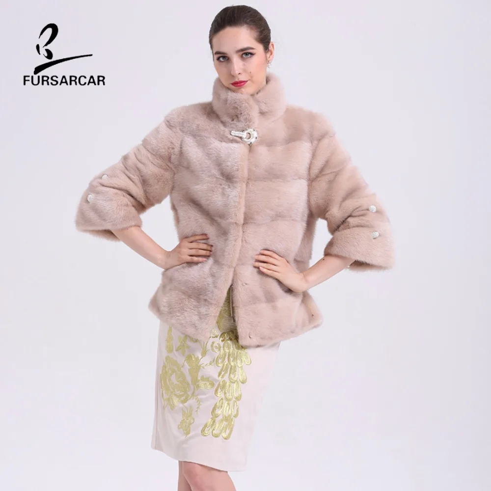 Fursarcar норковая шуба натуральным мехом пальто Новинка 2017 г. зимнее Верхняя одежда