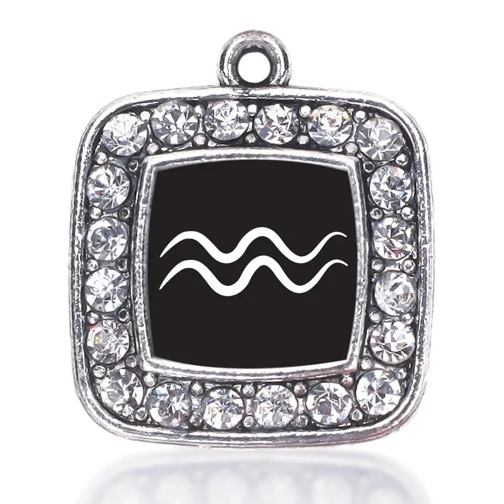 AQUARIUS ZODIAC SQUARE CHARM ANTIQUE SILVER PLATED JEWELRYin Charms