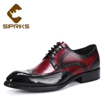 

Sipriks Mens Genuine Leather Brogues Shoes Burgundy Black Brogues Office Wingtip Dress Oxfords Full Carved Social Shoes Boss New