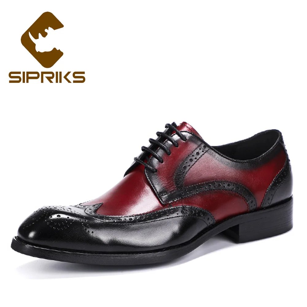 

Sipriks Square Plain Toe Genuine Leather Brogues Shoes Men Business Office Wingtip Dress Oxofrds Full Carved Social Shoes 45 46