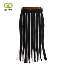 GOPLUS, Осень-зима, Модная элегантная контрастная Полосатая юбка русалки с высокой талией, юбки-трубы, женская вязаная юбка