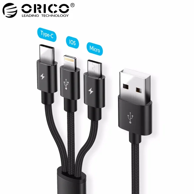 ORICO Micro для освещение Тип c USB кабель 3 в 1 кабель зарядного устройства для Android iPhone 7 6 sSamsung Xiaomi Быстрая зарядка 3A