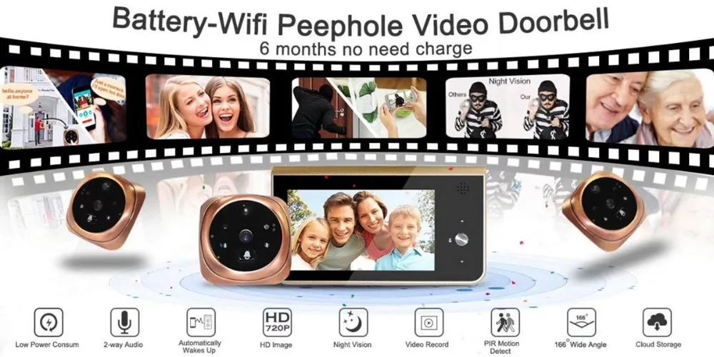 4,3 дюймов видео 720P HD телефон двери Беспроводной домофон WI-FI дверной Звонок