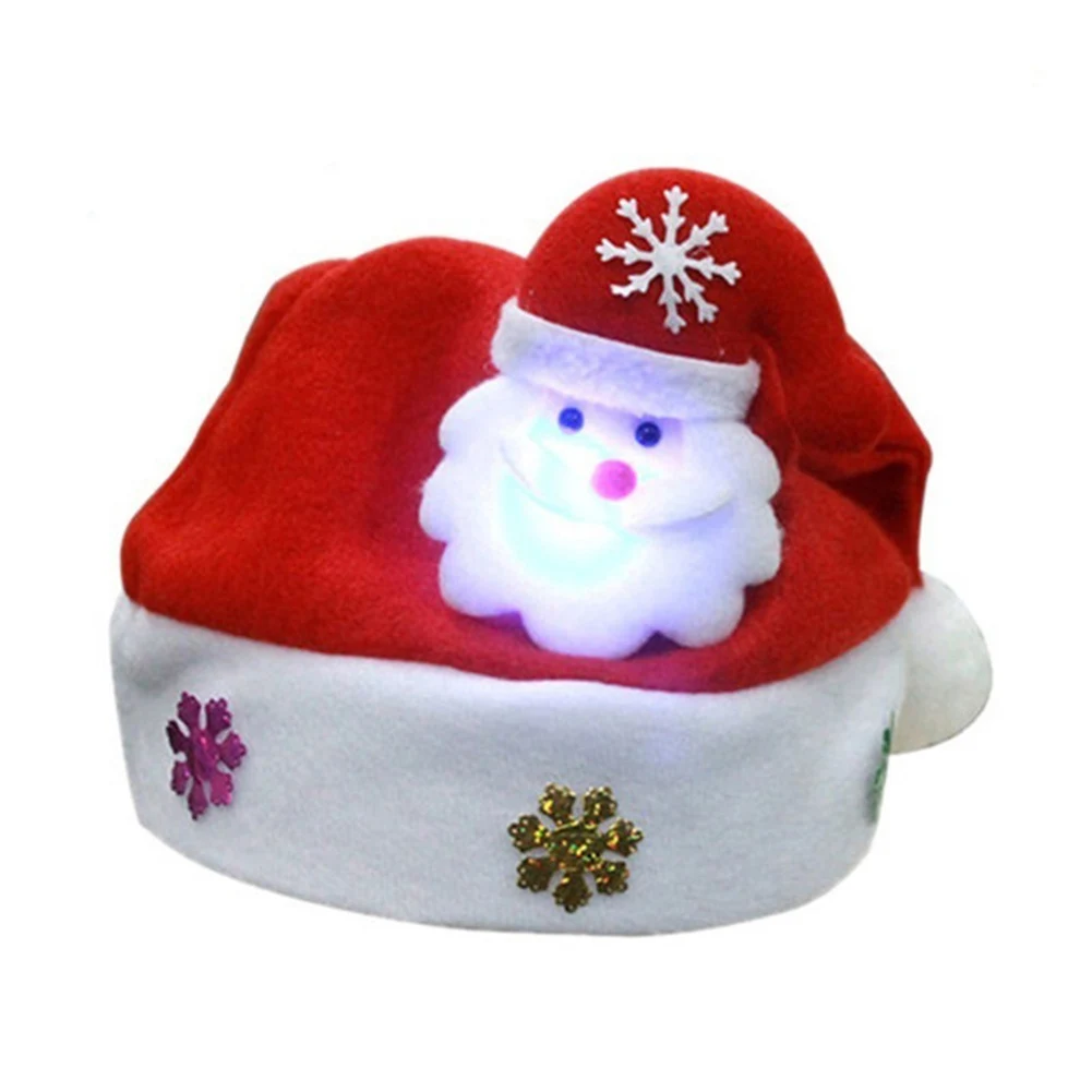 Christmas LED Light Hat Cartoon Santa Claus/Elk/Snowman Xmas Cap for Adult Kids-Drop - Color: Adults Santa Claus