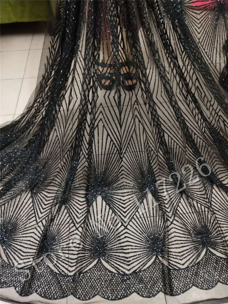 

Black color top sale glitter mesh material for evening dress 5 yards special JRB-92812 glued glitter lace fabric