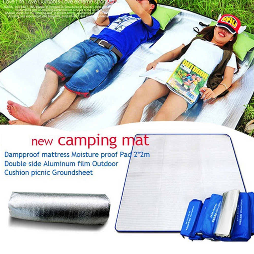 Double Layer Camping Mat Two Person Outdoor Hiking Climbing Foldable Sleeping Pad Aluminum Foil