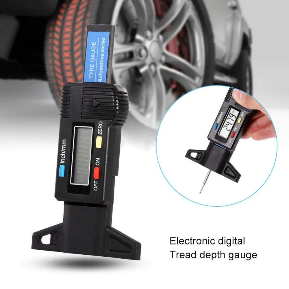 Tread Depth Gauge 0-25.4mm Tire Tread Depth Tester with LCD Display Thickness Caliper Measurement Tool Black Digital Tyre Depth Gauge 