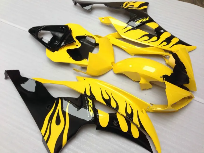 

Injection mold Fairing kit for YAMAHA YZFR6 08 09 10 12 15 YZF R6 2008 2009 2012 2015 Black flames yellow Fairings+7gifts YD10