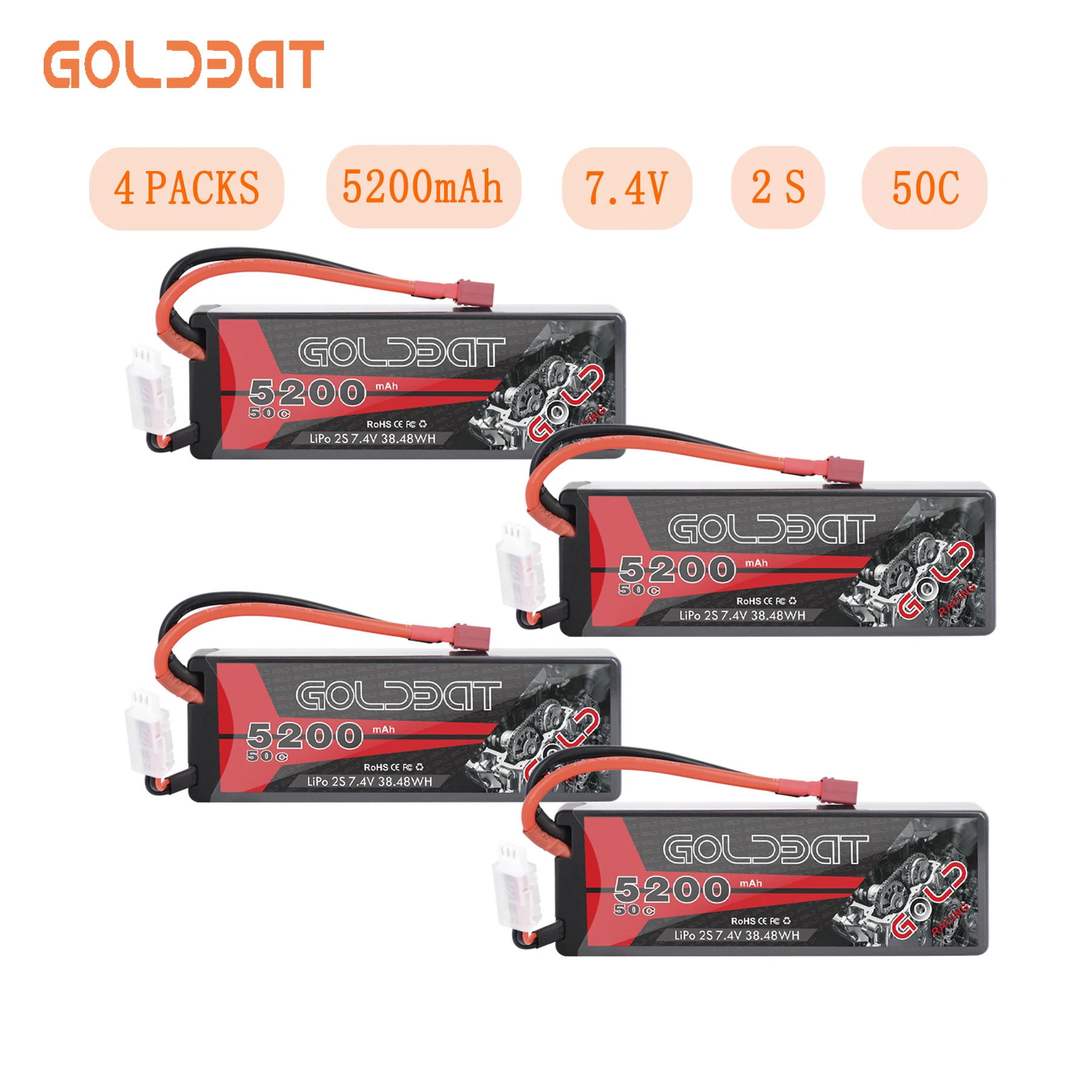 4 единицы GOLDBAT Lipo батарея для RC 5200mAh 7,4 V 50C 2S LiPo батарея с Deans Разъем для RC автомобиль грузовик Truggy Багги Танк Helicopt