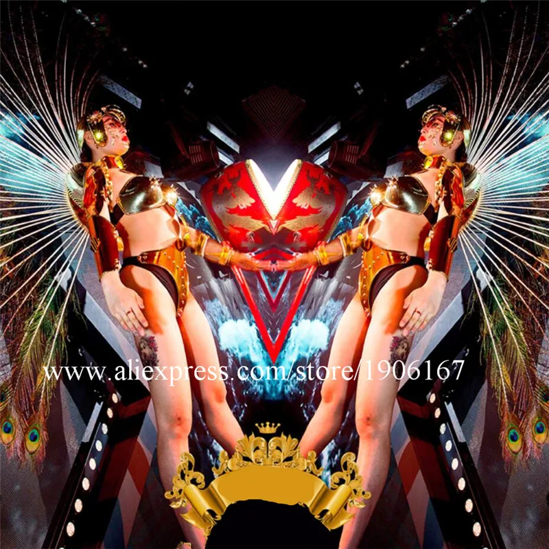 Singer robot women suit dance stage costumes catwalk show dress rivets bodysuit gold mirror clothes party models dress club2